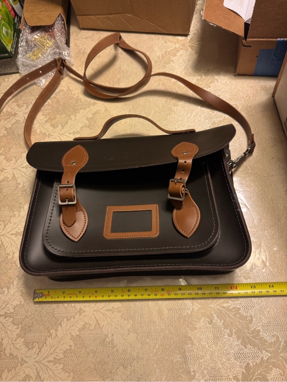 The Cambridge Satchel Co Dark Brown Leather Messenger Satchel Bag Medium 13"